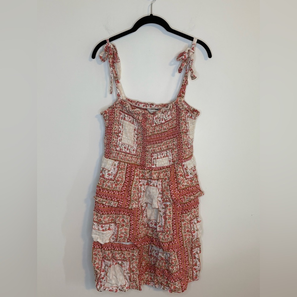 American Eagle Pink and White Floral Smocked Patchwork Mini Sundress Size XL